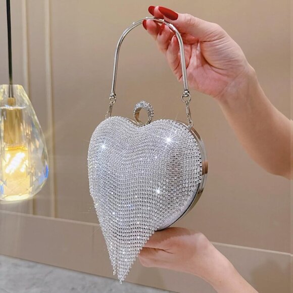 Elegant Rhinestone Clutch Purse - Perfect Heart-Shaped Evening Bag for Events - Picture 4 of 9